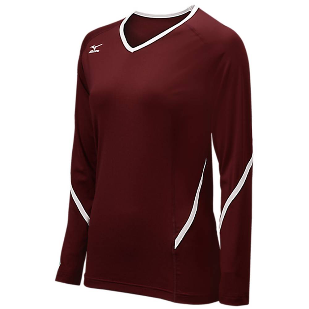 Womens Mizuno Techno Generation Long Sleeve Volleyball Jersey Burgundy/White Philippines (WCEQXU926)